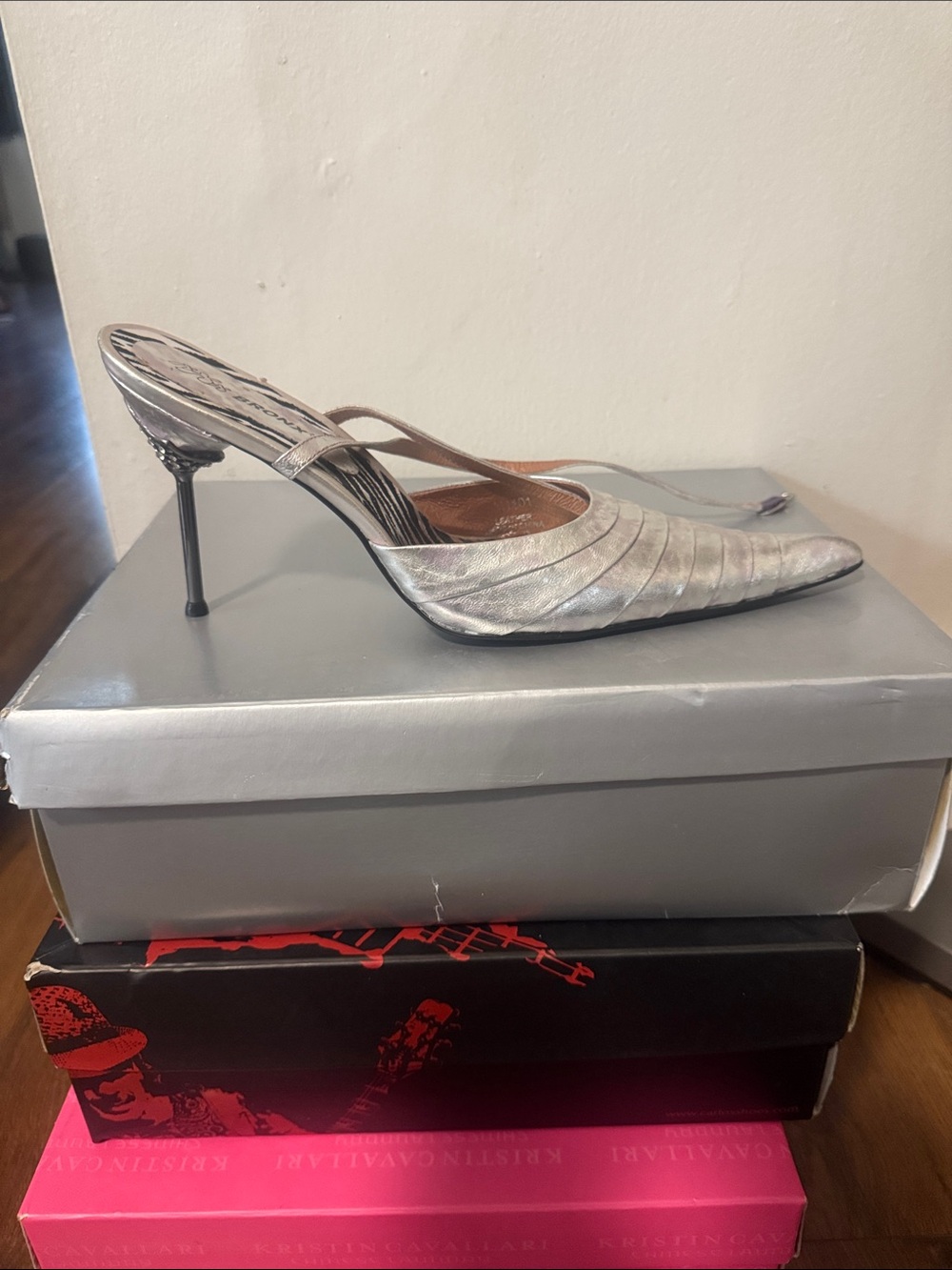 Bronx Metallic Silver Pointed Stiletto Mule